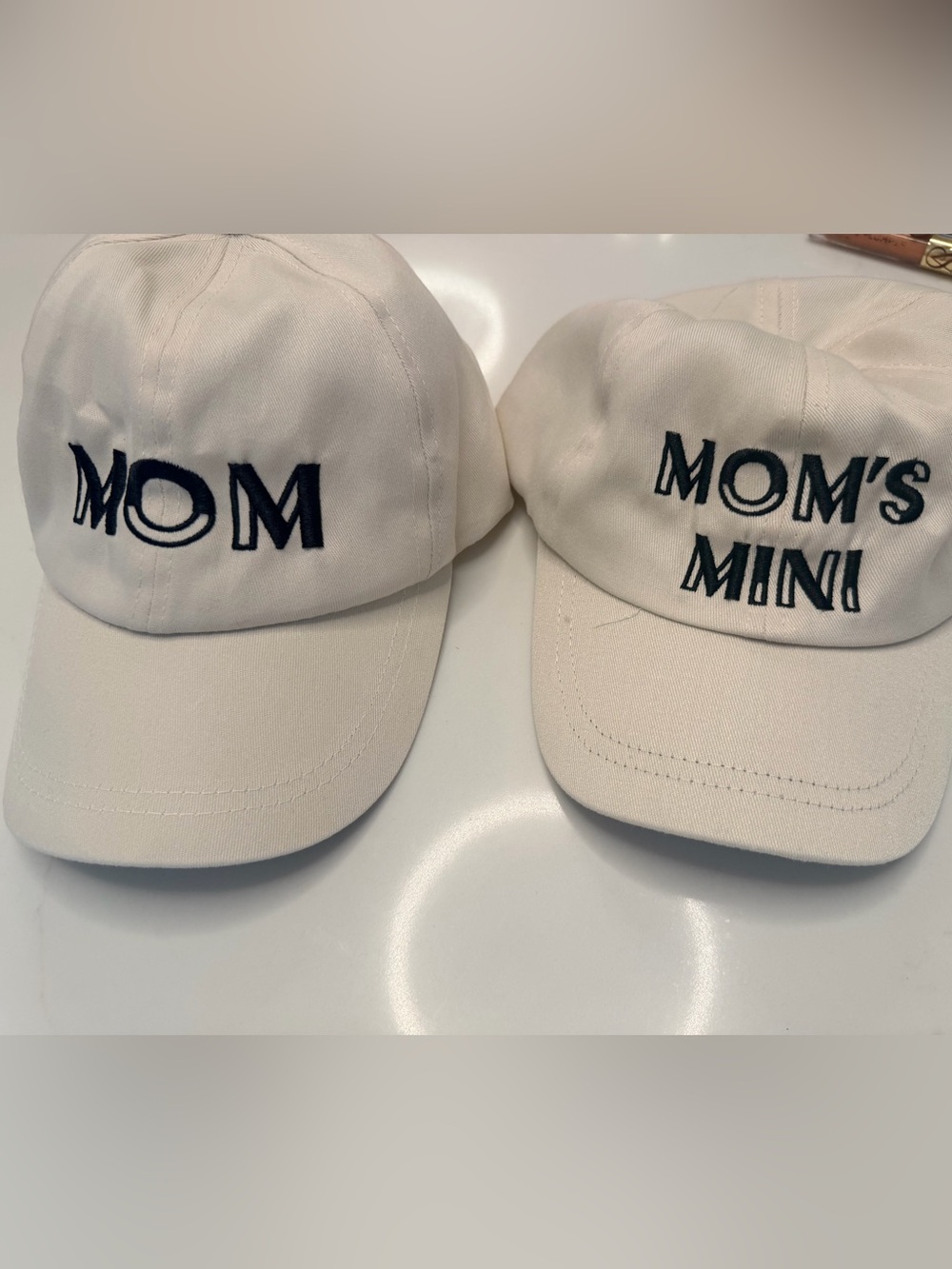 Mom & Mom's Mini White Embroidered Cap Set